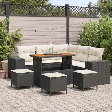 Tuin Sofa Set 9 st 8-Aantal zitplaatsen Zwart en Crème