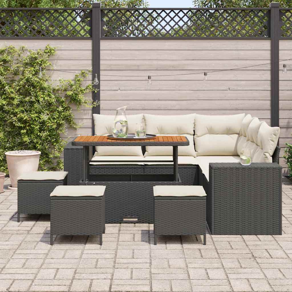 Tuin Sofa Set 9 st 8-Aantal zitplaatsen Zwart en Crème