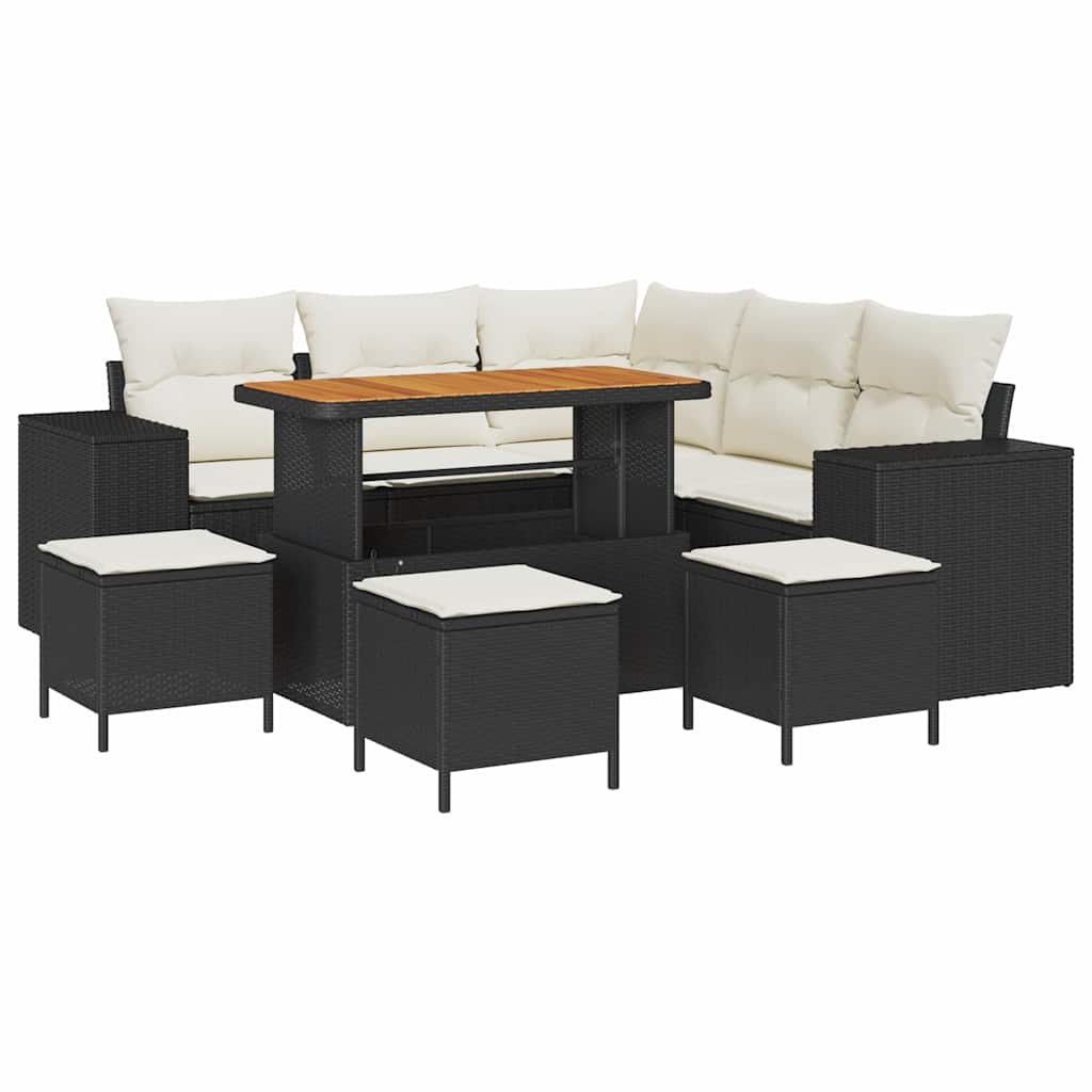 Tuin Sofa Set 9 st 8-Aantal zitplaatsen Zwart en Crème