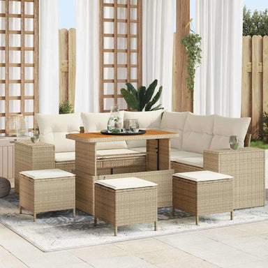 Tuin Sofa Set met kussen 9 pcs Beige en Crème poly rattan