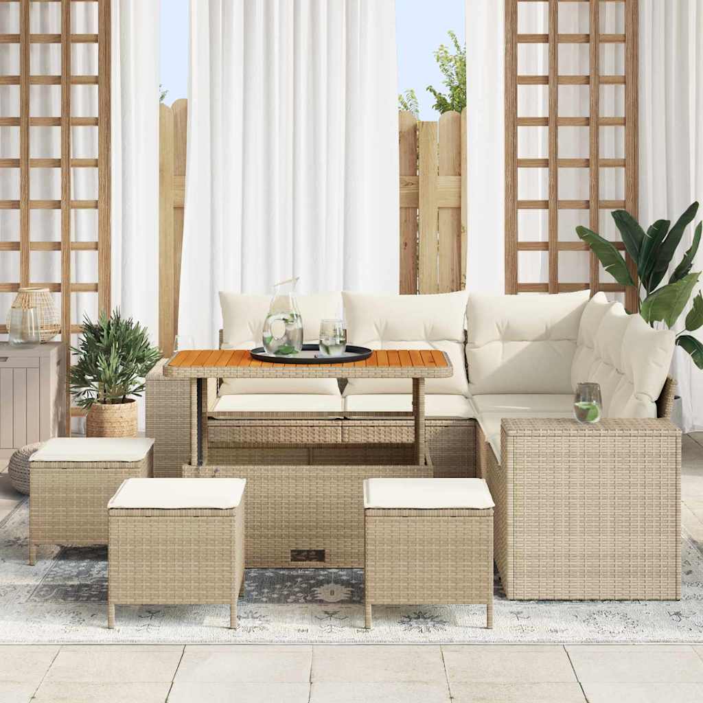 Tuin Sofa Set met kussen 9 pcs Beige en Crème poly rattan