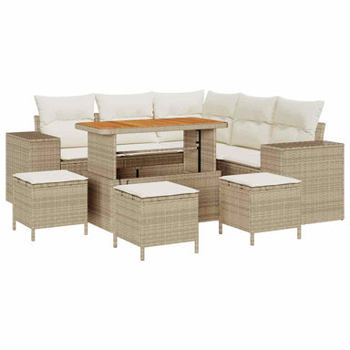 Tuin Sofa Set met kussen 9 pcs Beige en Crème poly rattan