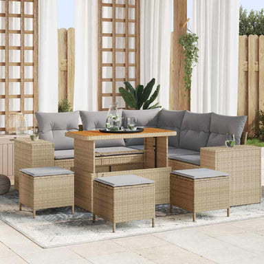 Tuin Sofa Set 9 st 8-Aantal zitplaatsen Beige en Licht Grijs