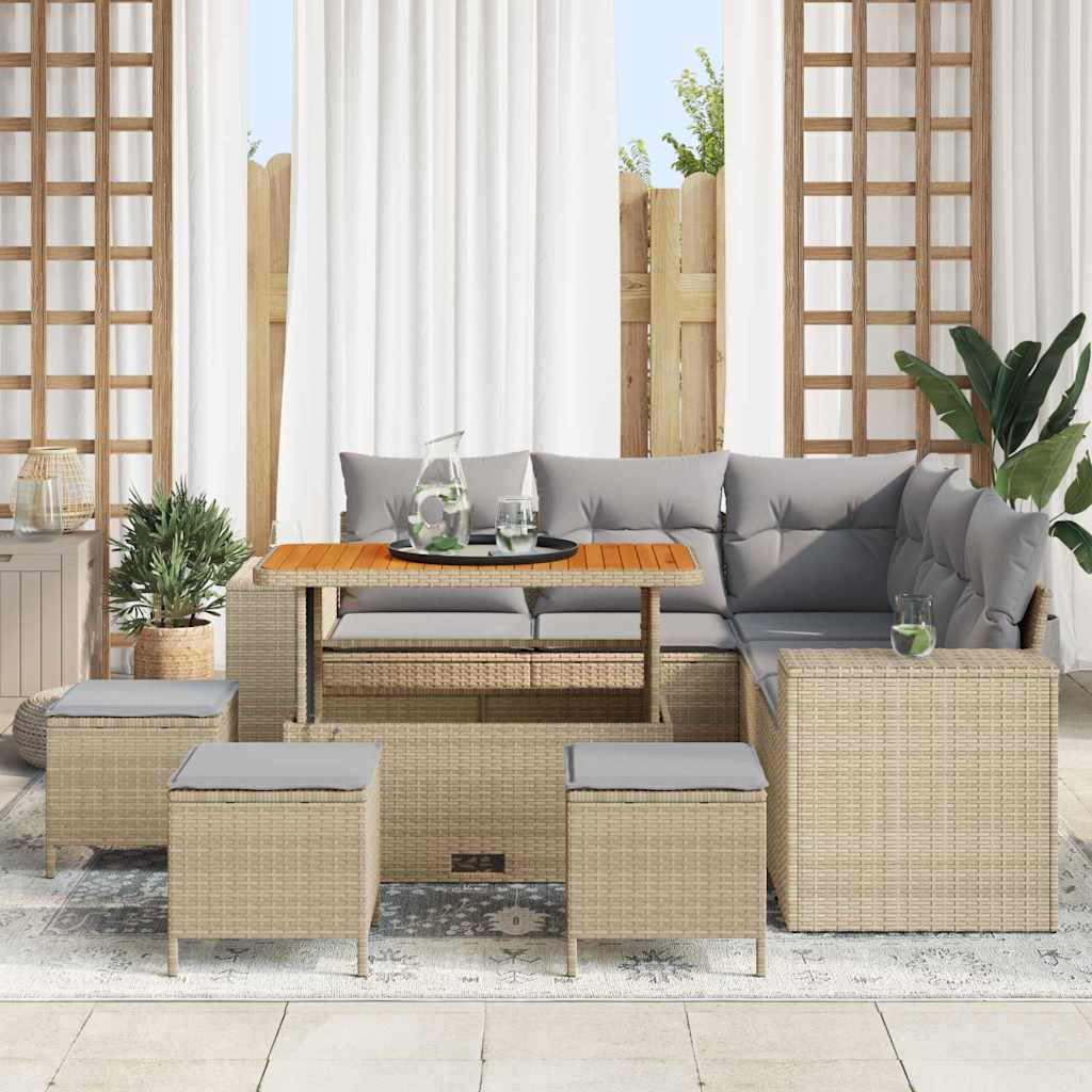 Tuin Sofa Set 9 st 8-Aantal zitplaatsen Beige en Licht Grijs