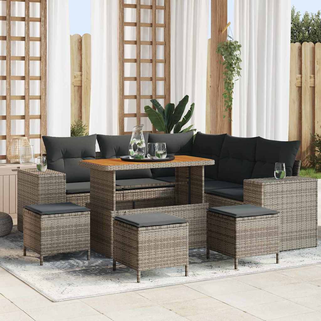 Tuin Sofa Set 9 st 8-Aantal zitplaatsen Grijs poly rattan