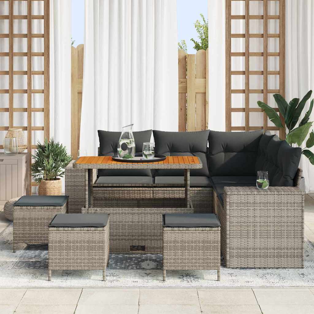 Tuin Sofa Set 9 st 8-Aantal zitplaatsen Grijs poly rattan