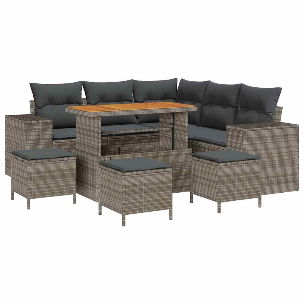Tuin Sofa Set 9 st 8-Aantal zitplaatsen Grijs poly rattan