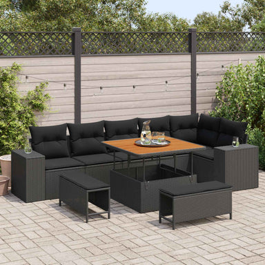Tuin Sofa Set 9 st 6-Aantal zitplaatsen Zwart poly rattan