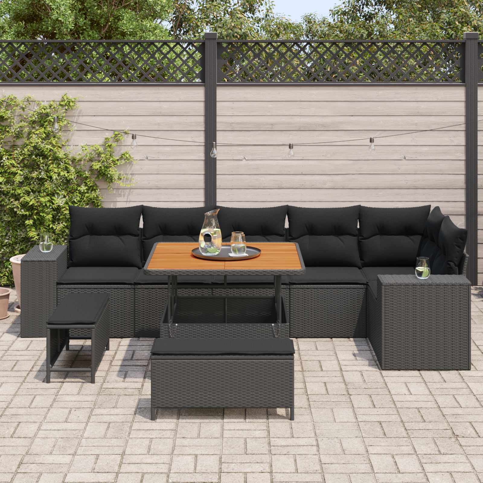 Tuin Sofa Set 9 st 6-Aantal zitplaatsen Zwart poly rattan