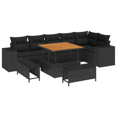 Tuin Sofa Set 9 st 6-Aantal zitplaatsen Zwart poly rattan