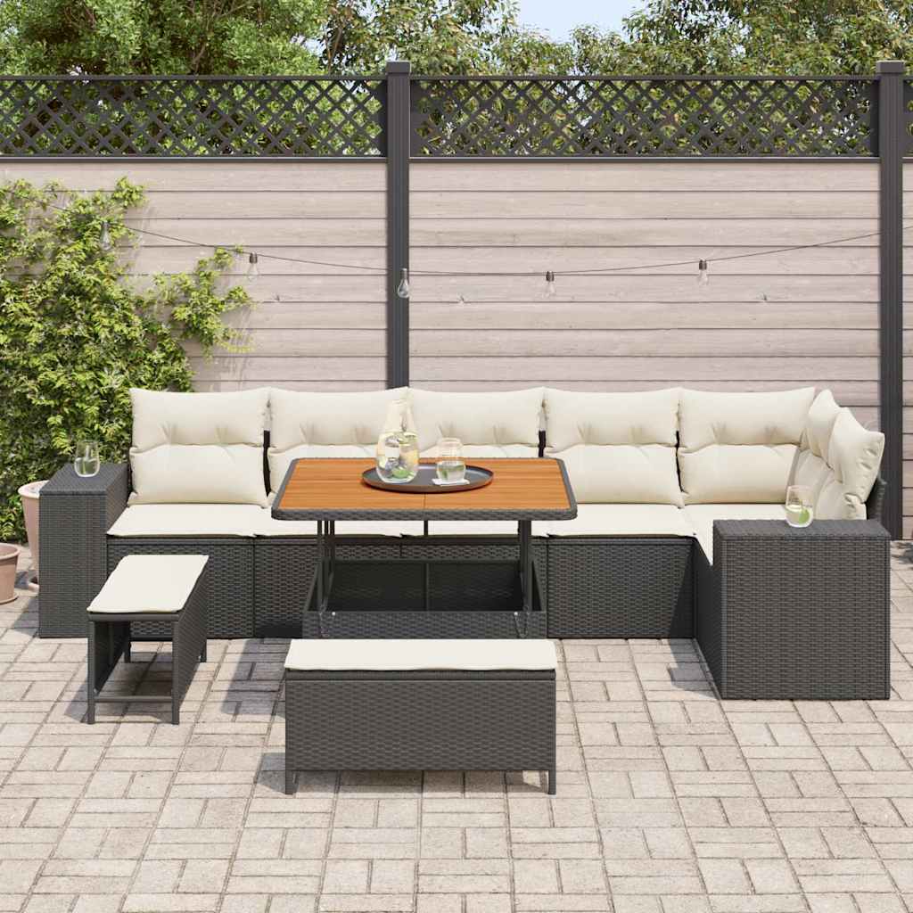 Tuin Sofa Set 9 st 6-Aantal zitplaatsen Zwart en Crème