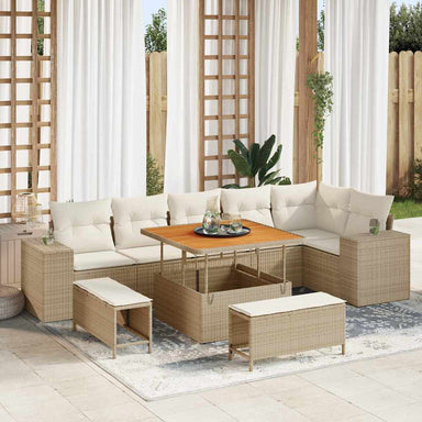 Tuin Sofa Set 9 st 6-Aantal zitplaatsen Beige en Crème