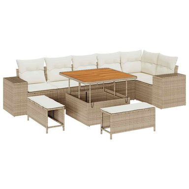 Tuin Sofa Set 9 st 6-Aantal zitplaatsen Beige en Crème