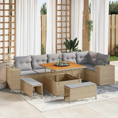 Tuin Sofa Set 9 st 6-Aantal zitplaatsen Beige en Licht Grijs