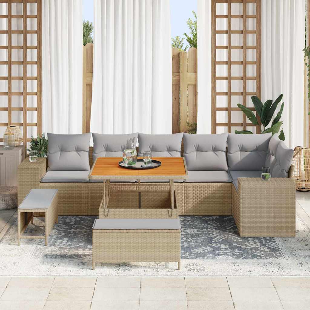 Tuin Sofa Set 9 st 6-Aantal zitplaatsen Beige en Licht Grijs