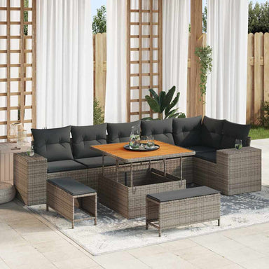 Tuin Sofa Set 9 st 6-Aantal zitplaatsen Grijs poly rattan