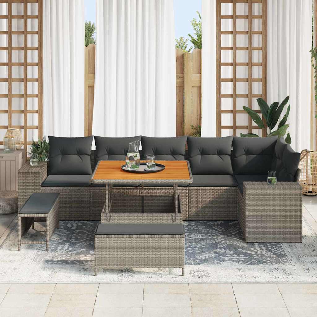 Tuin Sofa Set 9 st 6-Aantal zitplaatsen Grijs poly rattan
