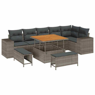 Tuin Sofa Set 9 st 6-Aantal zitplaatsen Grijs poly rattan