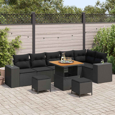 Tuin Sofa Set 9 st 6-Aantal zitplaatsen Zwart poly rattan