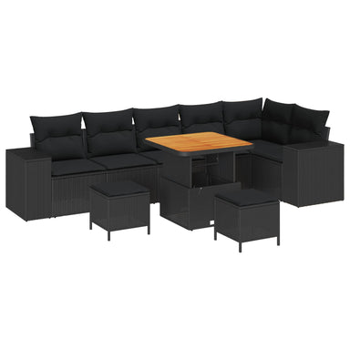 Tuin Sofa Set 9 st 6-Aantal zitplaatsen Zwart poly rattan