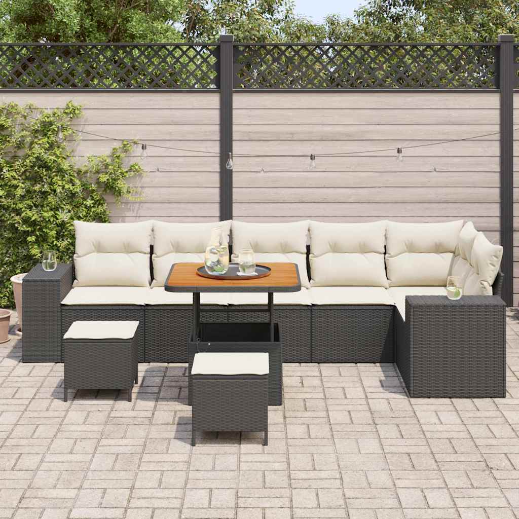 Tuin Sofa Set 9 st 6-Aantal zitplaatsen Zwart en Crème