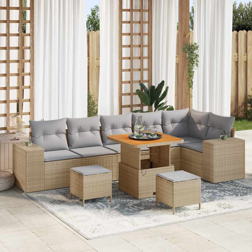 Tuin Sofa Set 9 st 6-Aantal zitplaatsen Beige en Licht Grijs