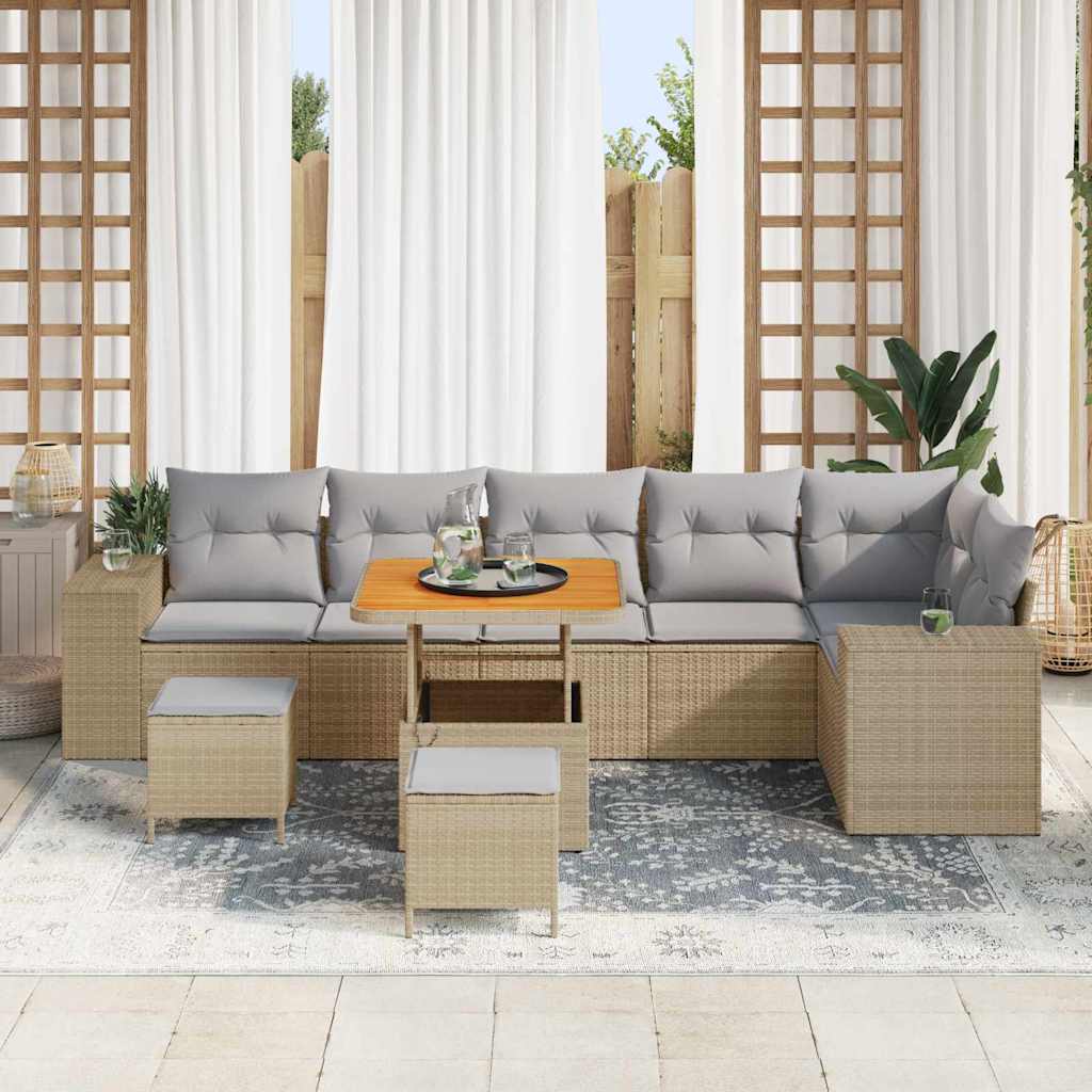 Tuin Sofa Set 9 st 6-Aantal zitplaatsen Beige en Licht Grijs