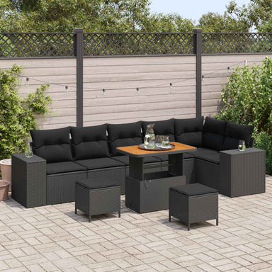 Tuin Sofa Set 9 st 6-Aantal zitplaatsen Zwart poly rattan