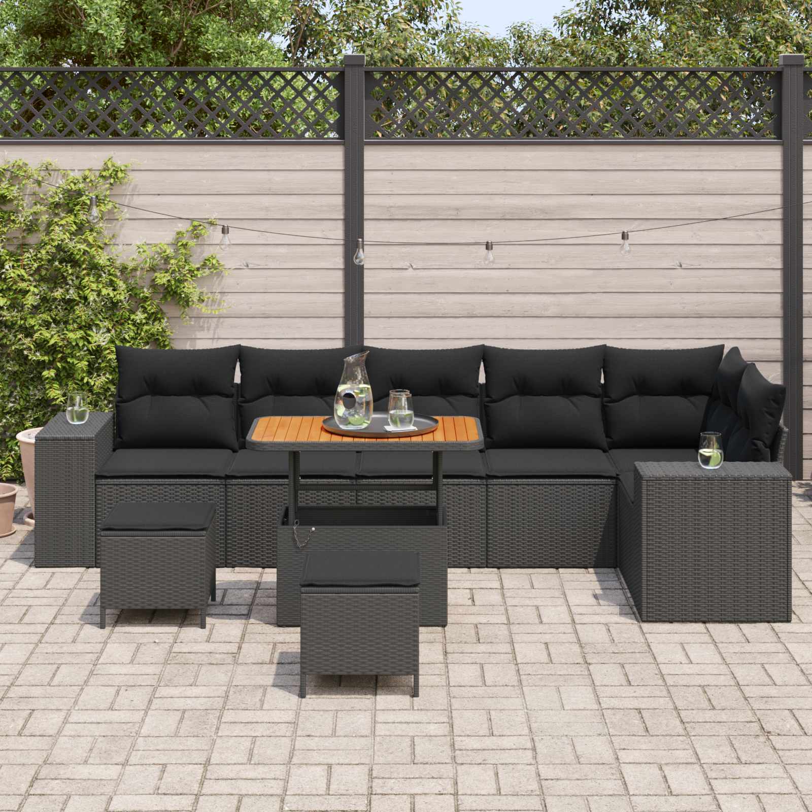 Tuin Sofa Set 9 st 6-Aantal zitplaatsen Zwart poly rattan