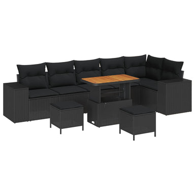Tuin Sofa Set 9 st 6-Aantal zitplaatsen Zwart poly rattan