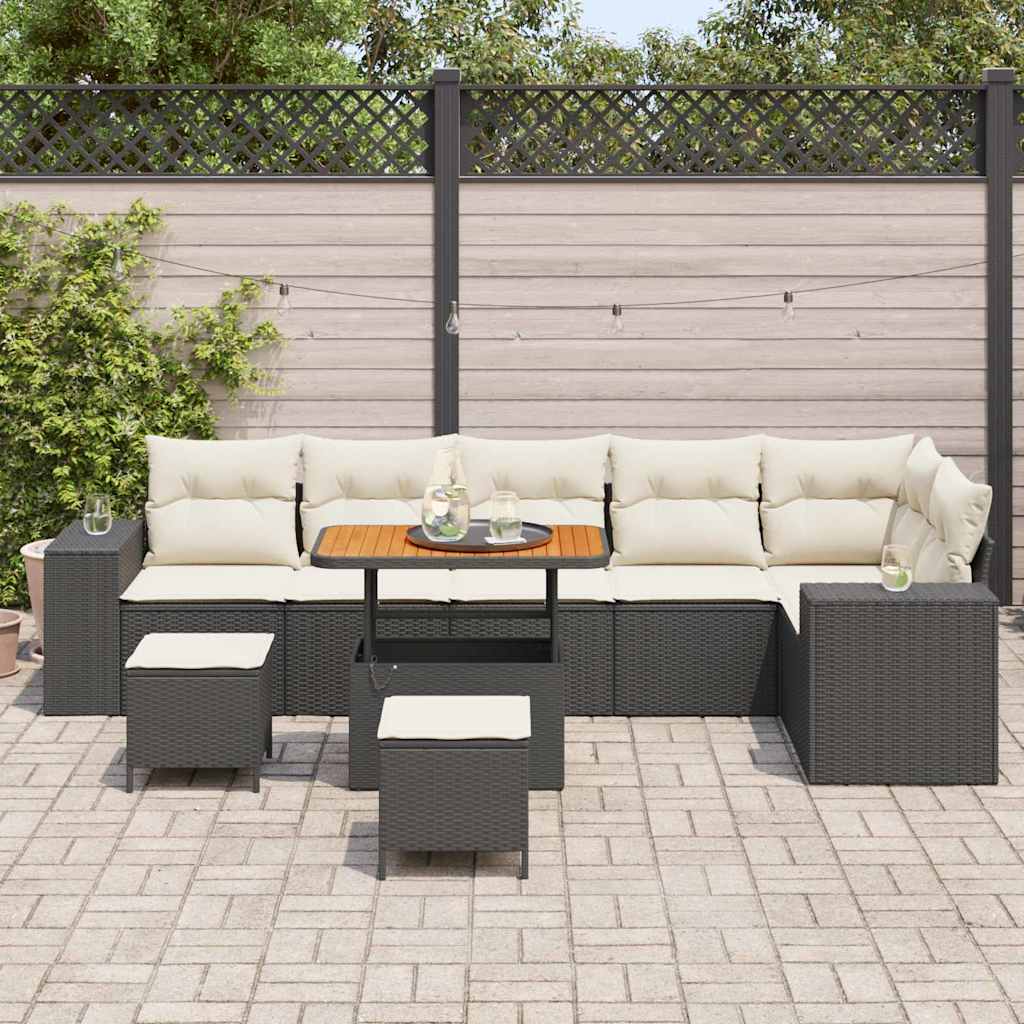 Tuin Sofa Set 9 st 6-Aantal zitplaatsen Zwart en Crème