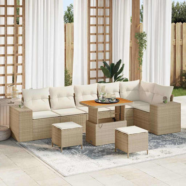 Tuin Sofa Set 9 st 6-Aantal zitplaatsen Beige en Crème