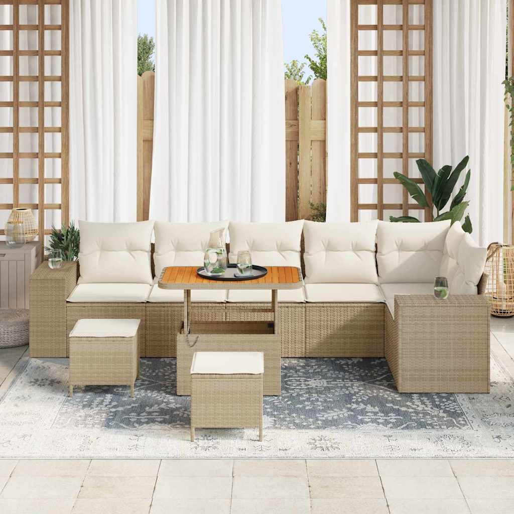 Tuin Sofa Set 9 st 6-Aantal zitplaatsen Beige en Crème