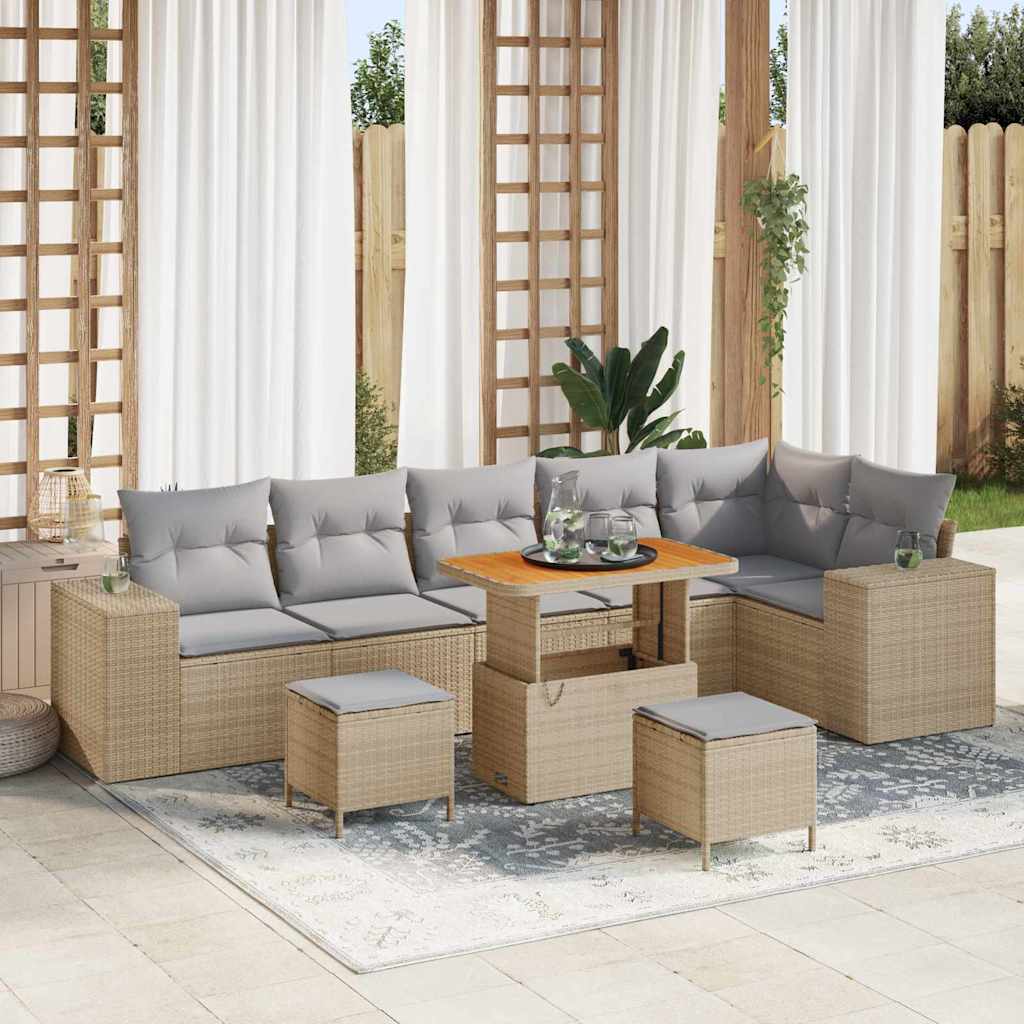 Tuin Sofa Set 9 st 6-Aantal zitplaatsen Beige en Licht Grijs