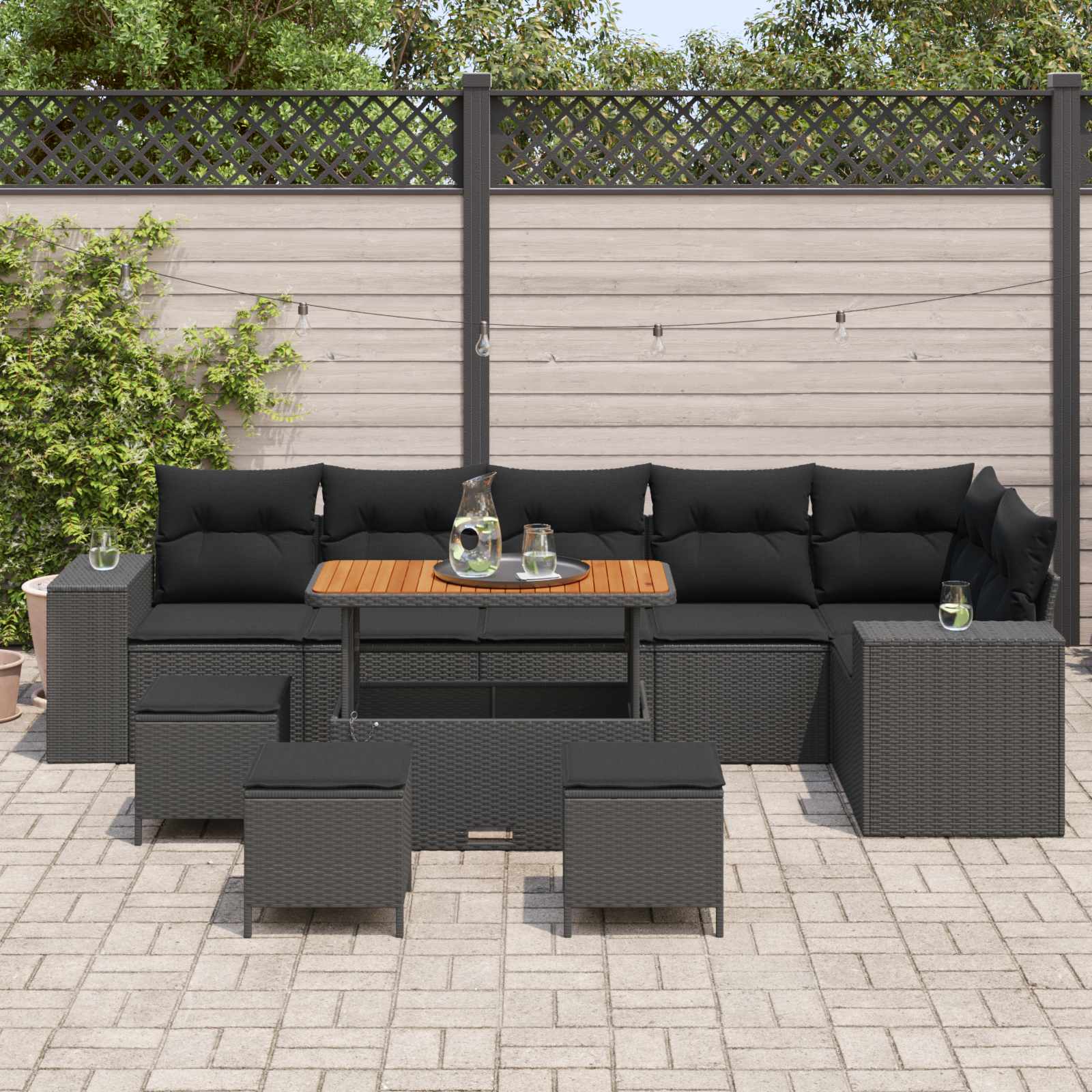 Tuin Sofa Set 10 st 6-Aantal zitplaatsen Zwart poly rattan