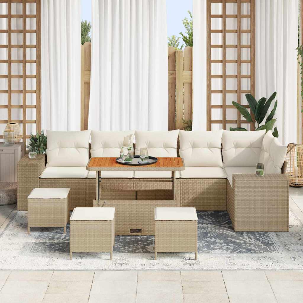 Tuin Sofa Set 10 st 6-Aantal zitplaatsen Beige en Crème