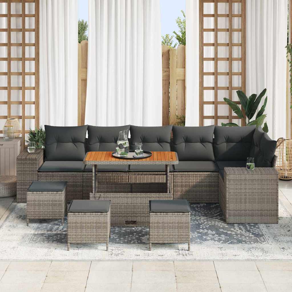 Tuin Sofa Set 10 st 6-Aantal zitplaatsen Grijs poly rattan