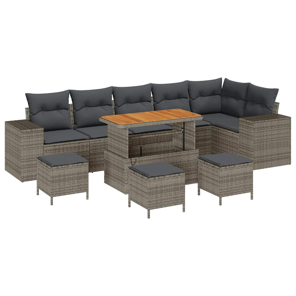 Tuin Sofa Set 10 st 6-Aantal zitplaatsen Grijs poly rattan