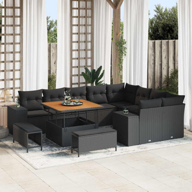 Tuin Sofa Set 12 st 9-Aantal zitplaatsen Zwart poly rattan