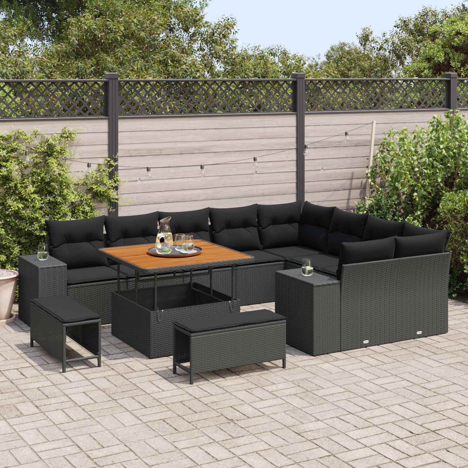 Tuin Sofa Set 12 st 9-Aantal zitplaatsen Zwart poly rattan
