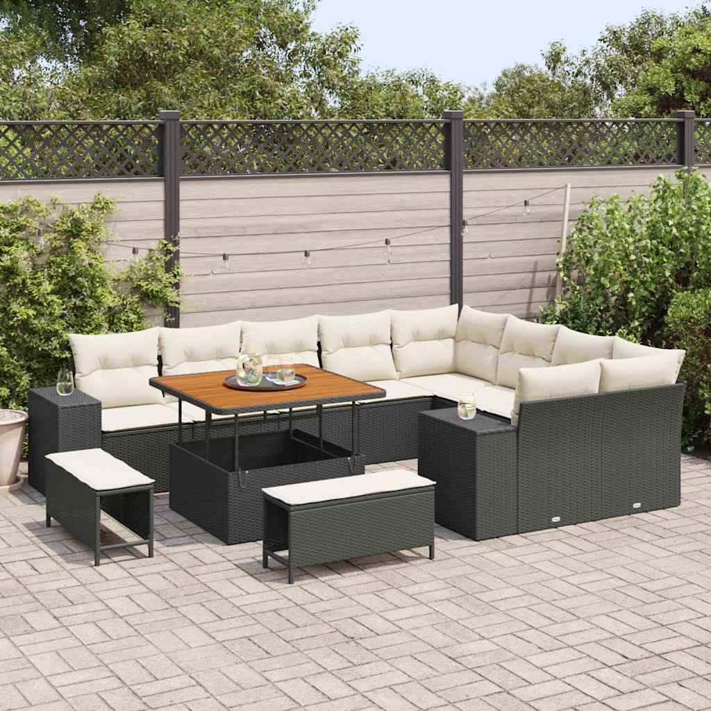 Tuin Sofa Set 12 st 9-Aantal zitplaatsen Zwart en Crème