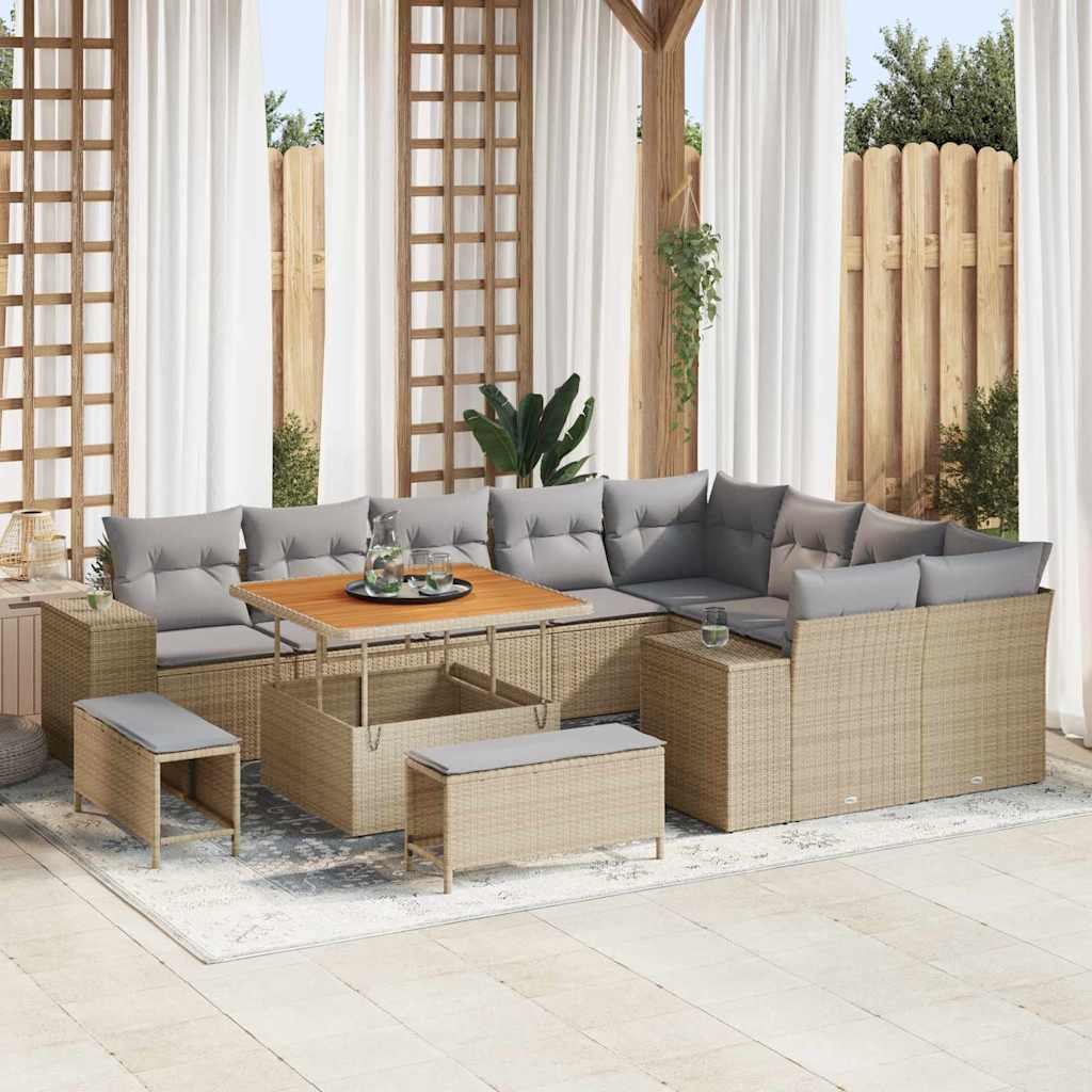 Tuin Sofa Set 12 st 9-Aantal zitplaatsen Beige en Licht Grijs