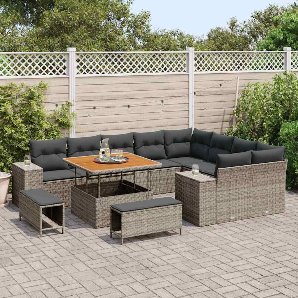 Tuin Sofa Set 12 st 9-Aantal zitplaatsen Grijs poly rattan