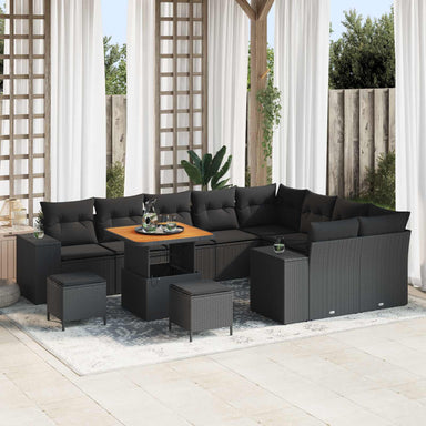 Tuin Sofa Set 12 st 9-Aantal zitplaatsen Zwart poly rattan