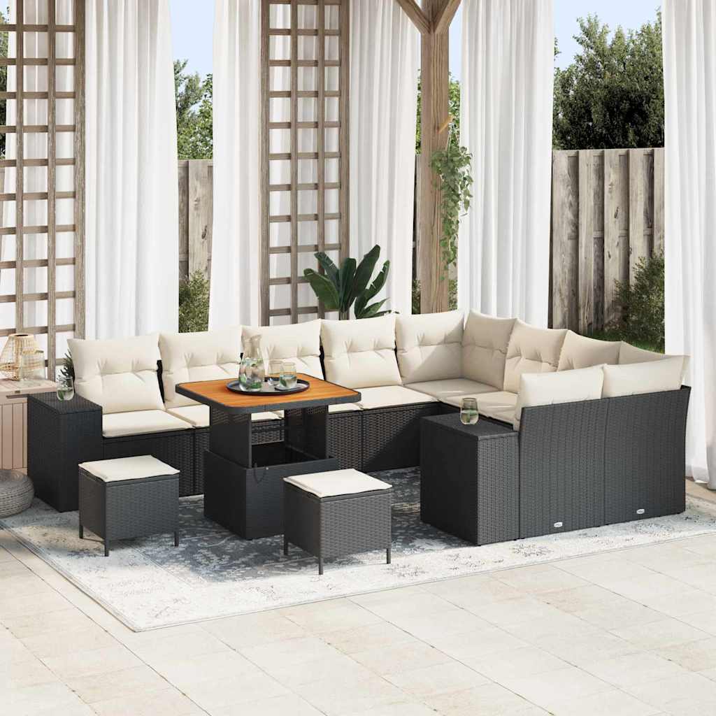 Tuin Sofa Set 12 st 9-Aantal zitplaatsen Zwart en Crème
