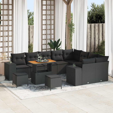 Tuin Sofa Set 12 st 9-Aantal zitplaatsen Zwart poly rattan