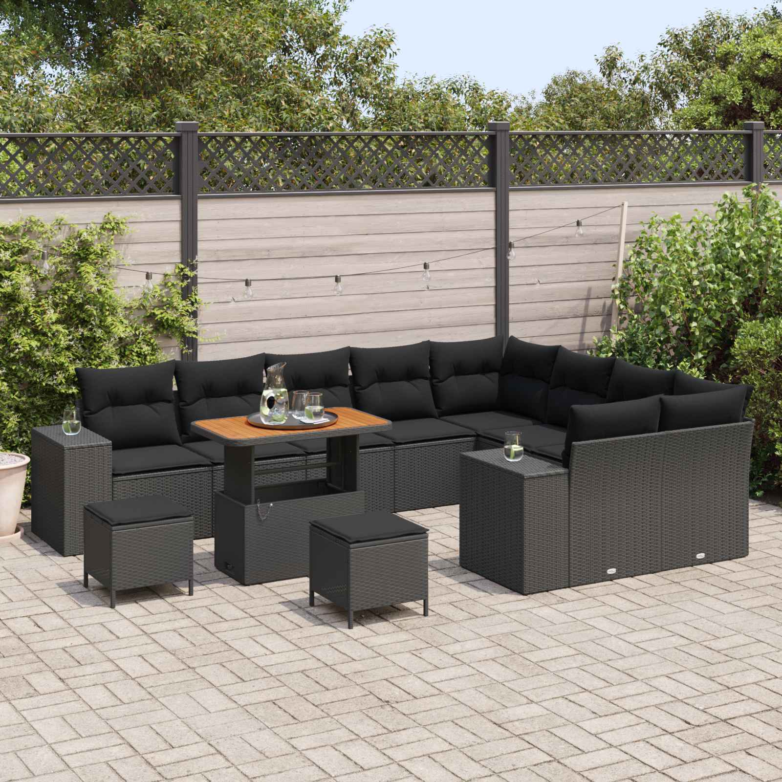 Tuin Sofa Set 12 st 9-Aantal zitplaatsen Zwart poly rattan