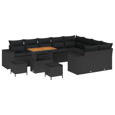 Tuin Sofa Set 12 st 9-Aantal zitplaatsen Zwart poly rattan