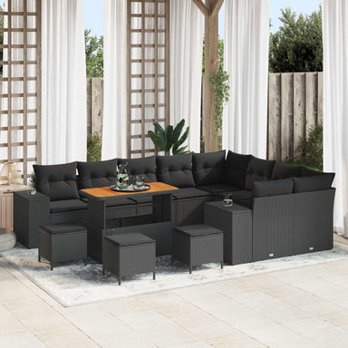 Tuin Sofa Set 13 st 9-Aantal zitplaatsen Zwart poly rattan