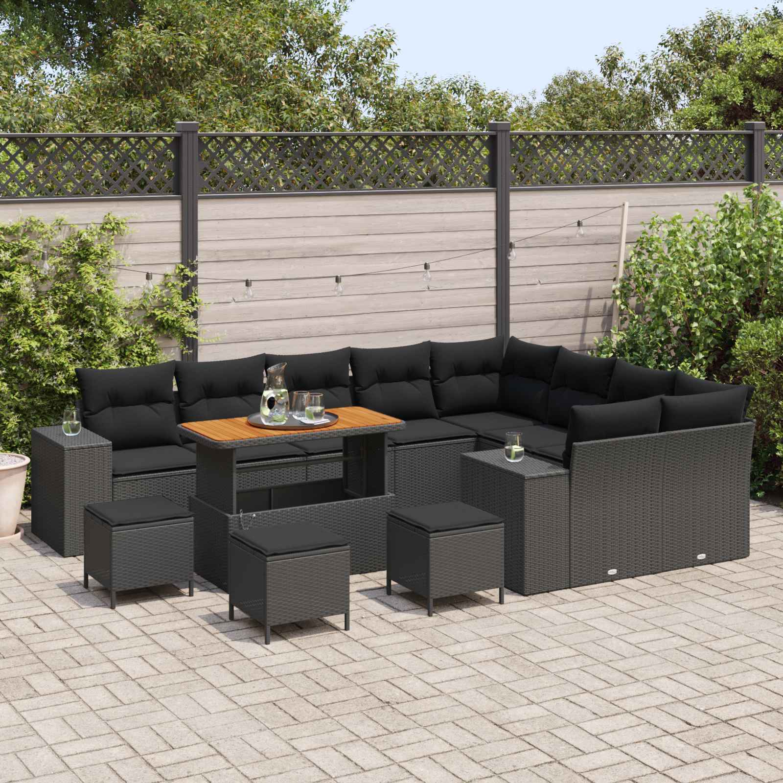 Tuin Sofa Set 13 st 9-Aantal zitplaatsen Zwart poly rattan